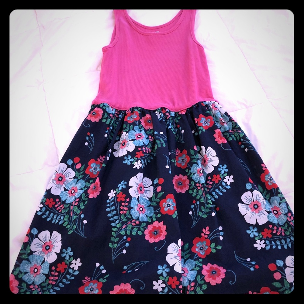Gap Kids navy/pink floral tank dress